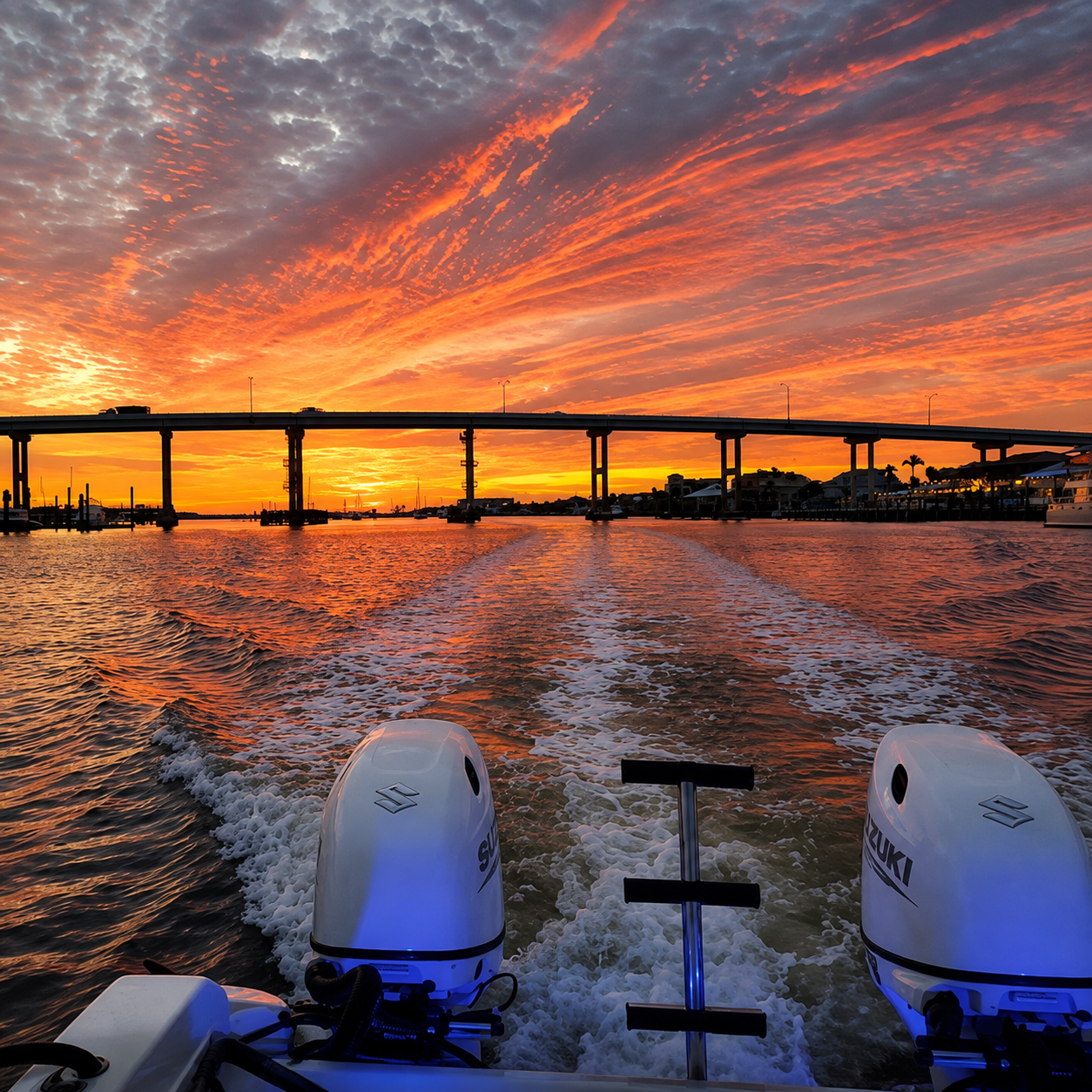 Running under the bridge at sunset
