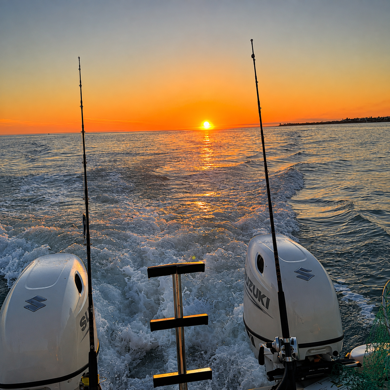 Rods up in the wake at sunrise